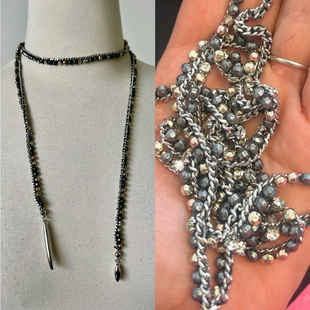 Handmade Elegant Silver and Gray Beaded Choker Necklace